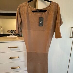Armani Exchange Tan and Brown Bodycon Dress with Dolman Sleeves